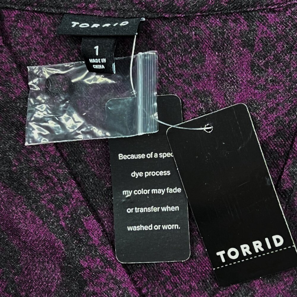torrid Mini Brushed Rayon Purple Snake Print Drawstring Shirt Dress Size 1 - NWT - Picture 8 of 8